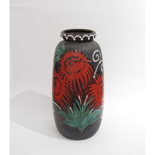 9009 - A Scheurich West German ceramic vase 284/53 marked base flower decoration fat lava, 53cm high