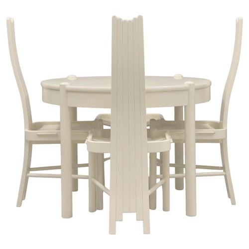 9324 - A postmodern 1980's circular dining table in off white with four sculptural high backed chairs. Tabl... 