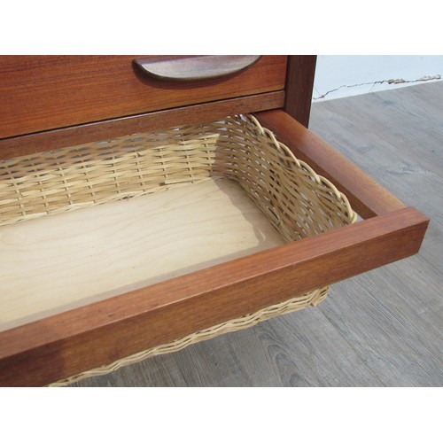 9364 - A Danish teak two drawer sewing table with basket.  69cm x 39.5cm x  47.5cm high