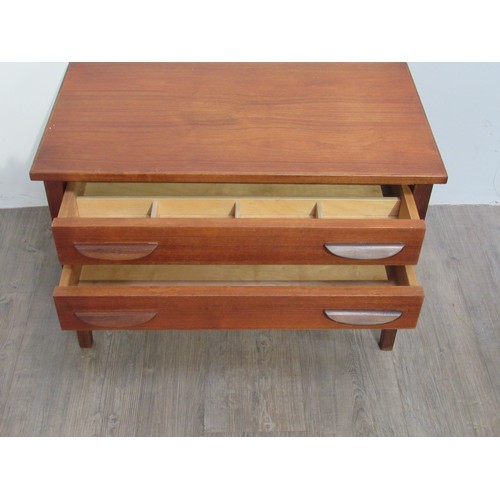 9364 - A Danish teak two drawer sewing table with basket.  69cm x 39.5cm x  47.5cm high