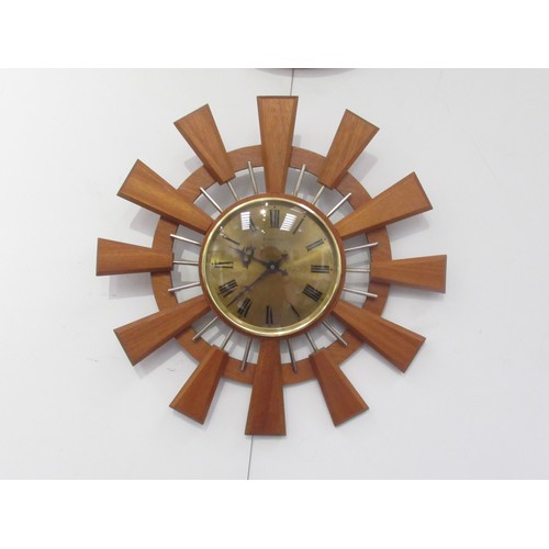 9272 - A sunburst wood and metal wall clock,  41.5cm diameter