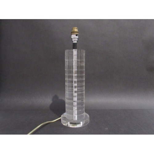 9289 - A cylindrical clear lucite lamp base,  38.5cm high overall (Collectors Electrical Item, See Informat... 