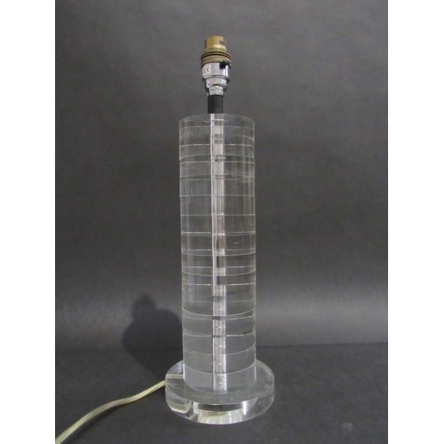 9289 - A cylindrical clear lucite lamp base,  38.5cm high overall (Collectors Electrical Item, See Informat... 