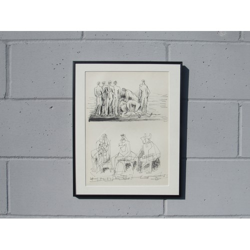 9425 - A framed and glazed lithograph after Henry Moore, sketched figures.  Un-signed and un-numbered.  Ima... 