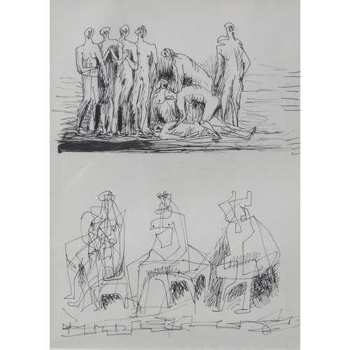 9425 - A framed and glazed lithograph after Henry Moore, sketched figures.  Un-signed and un-numbered.  Ima... 