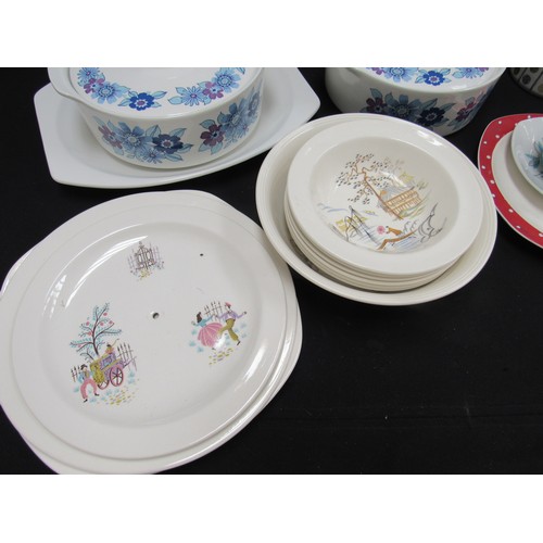 9062 - Two J&G Meakin Pottery 1970's tureens and a similar meat plate, a Midwinter Cannes plate, Oakley cof... 