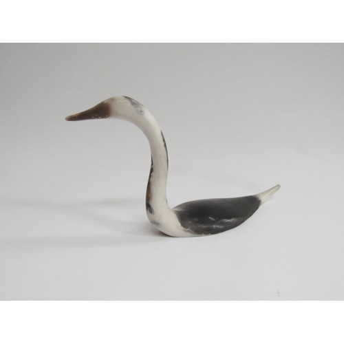 9090 - A Linda Warrick smoke fired studio pottery cygnet bird sculpture with impressed potters seal to base... 