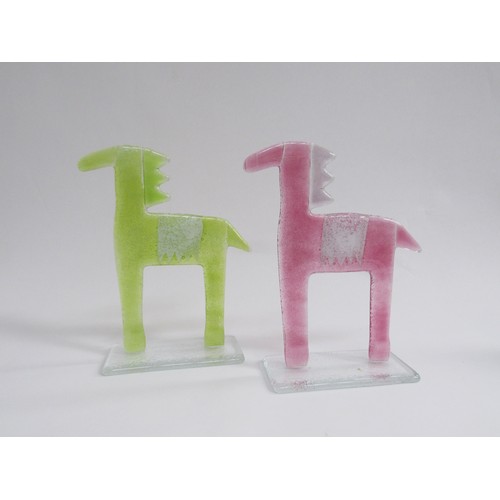 9165 - Two Maciej Habrat studio art glass horse sculptures, each signed 'Habrat',    20.5cm high