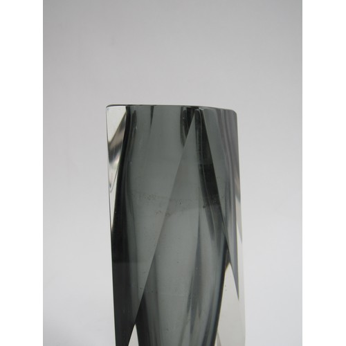 9159 - An Italian Murano Sommerso cased smoked glass vase, facet cut.  22.5cm high