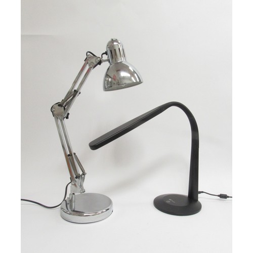 9326 - An Ottlite modernist design desk lamp in black and a contemporary chrome angle poise lamp (Collector... 