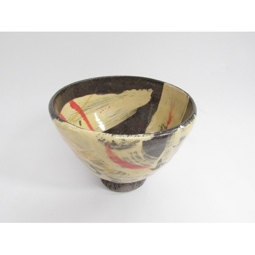 9078 - BEN FOSKER (b.1960) A studio pottery pedestal bowl, painted design, incised 'B' to base.  17.5cm dia... 