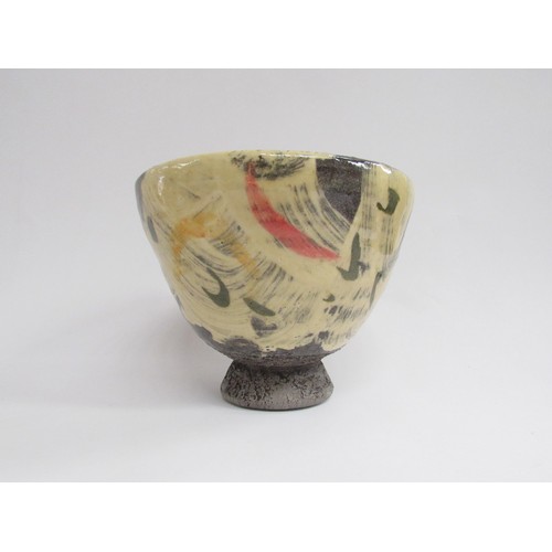 9078 - BEN FOSKER (b.1960) A studio pottery pedestal bowl, painted design, incised 'B' to base.  17.5cm dia... 