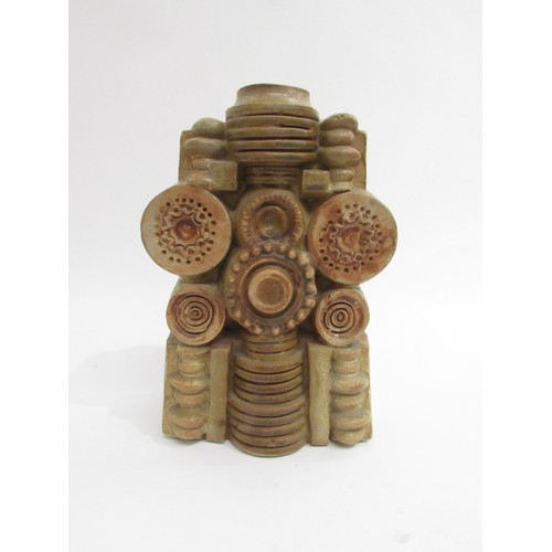 9119 - BERNARD ROOKE (b.1938) A studio pottery large Geometric vase, relief moulded with roundels and colum... 