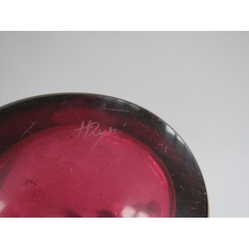 9217 - A Studio art glass large cased Sommerso style jug in cranberry and amber colours, indistinctly signe... 