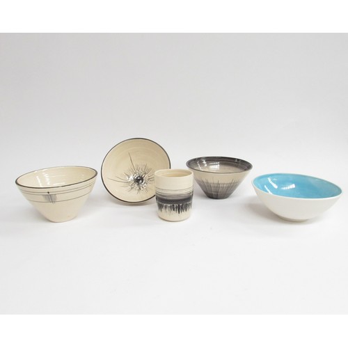 9112 - A collection of five contemporary studio pottery bowls, all signed to base, largest 15cm diameter