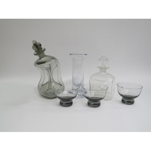 9139 - A collection of Holmegaard Glass including Canada range dishes, Jacob Bang bottle decanter, leaning ... 