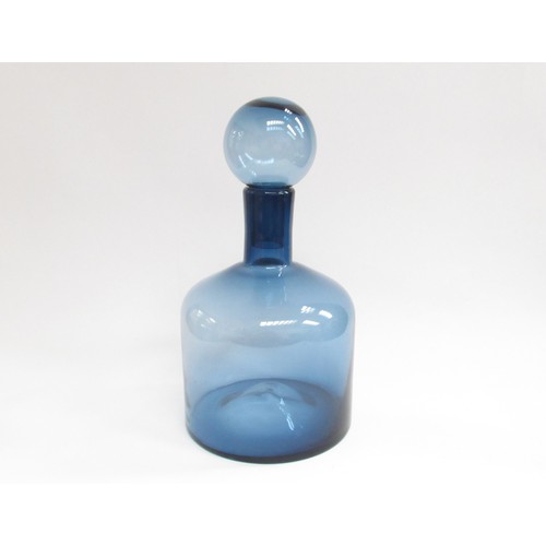 9164 - A large modernist blue glass decanter and stopper, possibly by Polspotten Glass. 40cm high