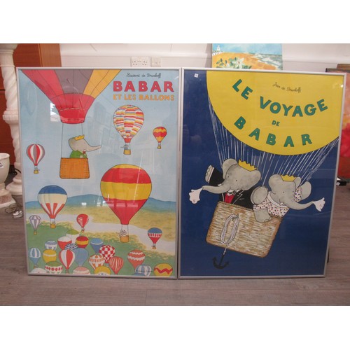 9465 - Two framed Babar the elephant 1986 posters 'Le Voyage de Babar' and 'Babar et les ballons'. Largest ... 