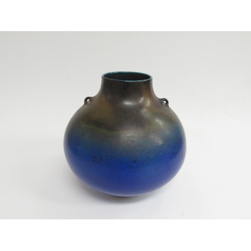 9074 - PETER SPARREY (b.1967) A studio pottery large blue circular lugged vase, impressed potters seal.  19... 