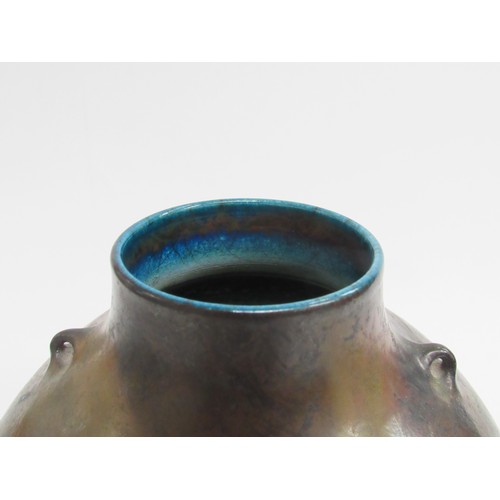 9074 - PETER SPARREY (b.1967) A studio pottery large blue circular lugged vase, impressed potters seal.  19... 