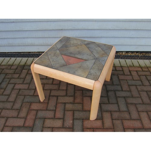 9347 - A Danish 'Gangso' coffee table in bleached beech with a stoneare tiled top. Label to underside. 69cm... 