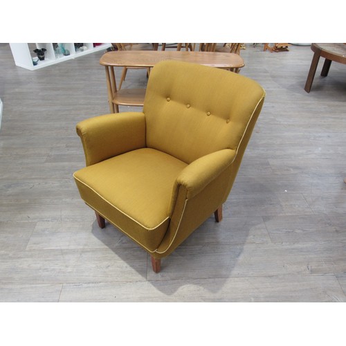 9362 - A 1940's Danish small armchair with original mustard upholstery, on tapering legs. 65cm x 80cm x 77c... 