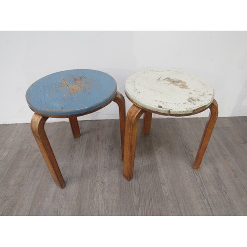 9361 - A pair of Finmar Ltd Model 60 stools designed by Alvar Aalto, bent laminated ply. Later painted blue... 