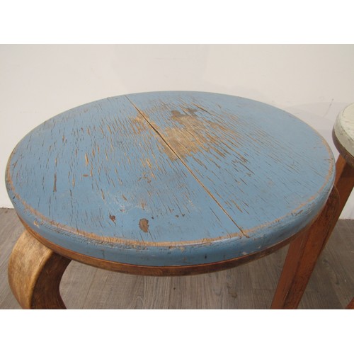 9361 - A pair of Finmar Ltd Model 60 stools designed by Alvar Aalto, bent laminated ply. Later painted blue... 