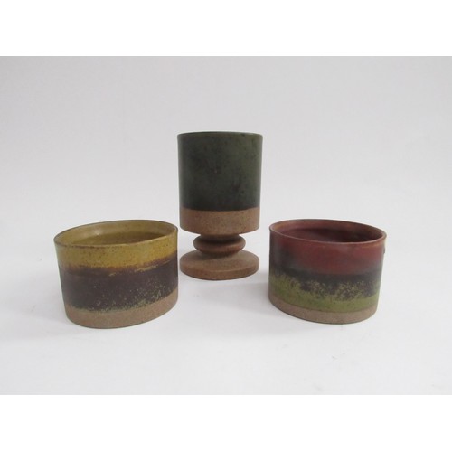 9091 - ROBIN WELCH (1936-2019) A goblet and two small pots. Tallest  12.5cm