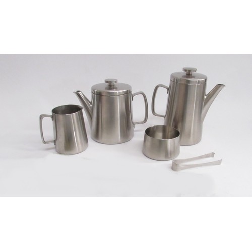 9268 - An Avon Old Hall stainless steel teaset designed by Robert Welch and matching coffee pot, tallest 18... 