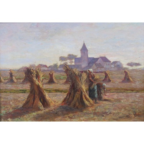 8043 - RENE DE BAUGNIES (Belgian 1869-1962) A late 19th Century oil on canvas depicting farm workers collec... 