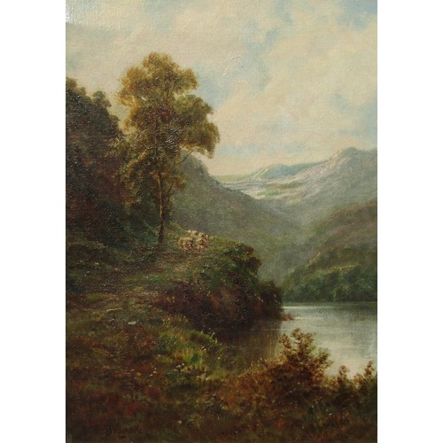 8040 - ALFRED FONTVILLE De BREANSKI (1877-1957): A gilt framed oil on canvas, Scottish Loch side scene with... 