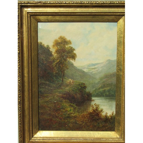 8040 - ALFRED FONTVILLE De BREANSKI (1877-1957): A gilt framed oil on canvas, Scottish Loch side scene with... 