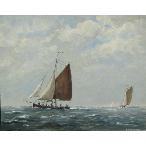 8061 - ALFRED VAVASOUR HAMMOND (1900-1985): A framed oil on board of sailing boats. Signed bottom right. Im... 