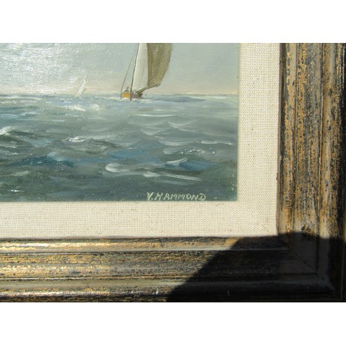 8061 - ALFRED VAVASOUR HAMMOND (1900-1985): A framed oil on board of sailing boats. Signed bottom right. Im... 