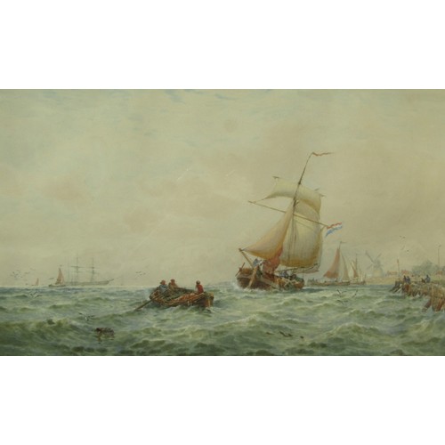 8053 - GEORGE STANFIELD WALTERS (1838-1924): A framed and glazed watercolour, shipping scene off the Dutch ... 