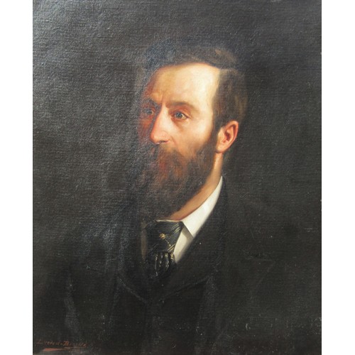 8033 - LUCIEN BESCHE (1851-1901): A gilt framed oil on canvas portrait of Sir Henry Rider Haggard. Signed b... 