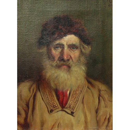 8041 - HARRY FRANK CUTTING (1865-1955 Suffolk artist): Half length portrait of a bearded Gillingham Marshma... 