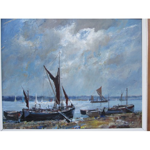 8071 - BRIAN O'HANLON (XX) A framed oil on board depicting moored sailing vessels with yachts in the distan... 