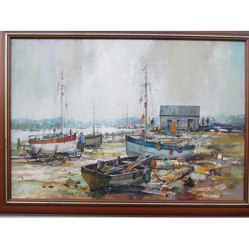 8073 - BRIAN O'HANLON (XX) A framed oil on board depicting scene at Southwold. Signed bottom. Image size 49... 