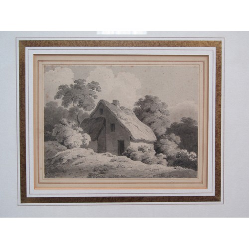 8028 - A pair of early 19th Century monotone  watercolours of thatched cottage scenes.  Both unsigned.  Fra... 