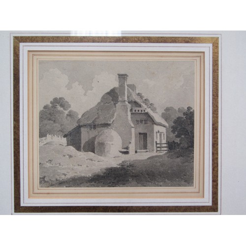 8028 - A pair of early 19th Century monotone  watercolours of thatched cottage scenes.  Both unsigned.  Fra... 