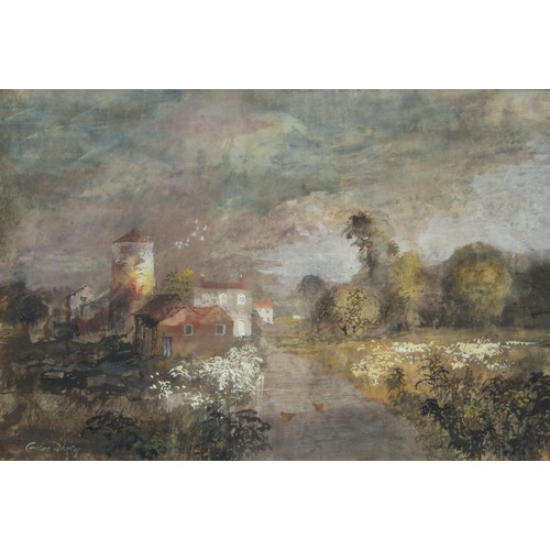 8058 - GORDON DAVEY (XX): A pair of framed and glazed watercolours and gouache on paper, mill scene and riv... 