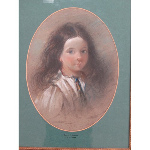 8027 - EDWARD SMYTHE (1810-1899) A framed and glazed pastel on paper, portrait of a young girl, set in an o... 