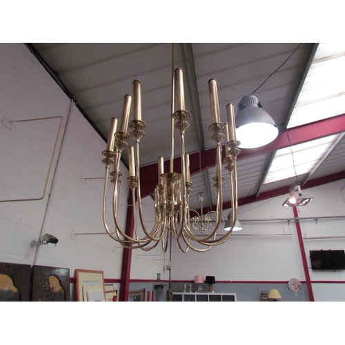 1555 - A brass effect chandelier together with an Art Nouveau style example (2)