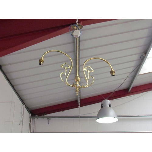 1555 - A brass effect chandelier together with an Art Nouveau style example (2)