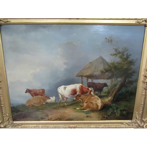 8010 - Possibly EDWIN COOPER (1785-1833) English School 19th Century oil on board depicting cattle, set in ... 