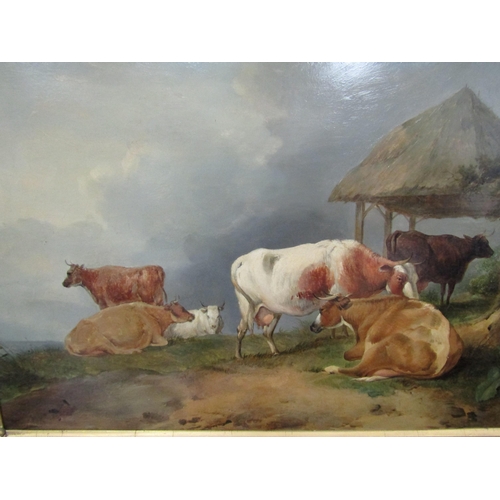 8010 - Possibly EDWIN COOPER (1785-1833) English School 19th Century oil on board depicting cattle, set in ... 