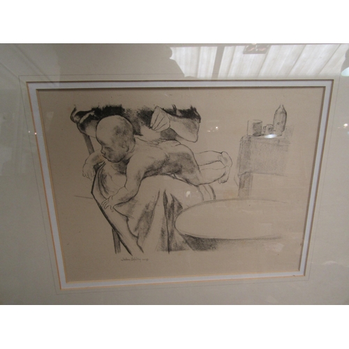 1507 - JOHN COPLEY (1875-1950): A framed and glazed lithograph baby on mother's lap.  Pencil signed lower l... 