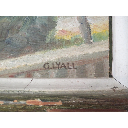 1007 - G. LYALL: A framed oil on canvas, coastal town scene.  Signed bottom right.  Image size 29cm x 39.5c... 